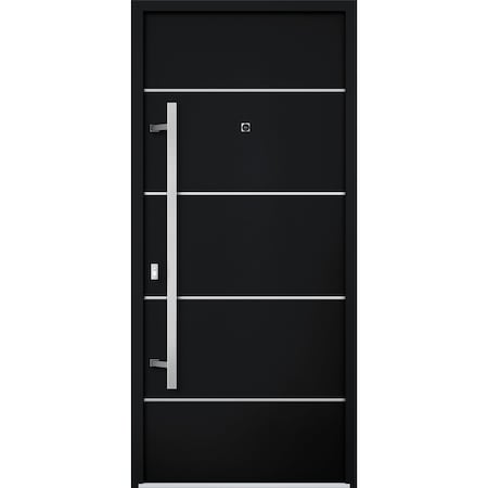 Vdomdoors Steel Door Deux 6083 Black Enamel Stainless Inserts Entry Door Painted W36xH80 Right hand Inswing DEUX6083EXD-BLK-W36 x H80-RH-I
