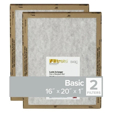 Filtrete Air Filter, 20 in L, 16 in W, 2 MERV, For: Air Conditioner, Furnace and HVAC System FPL00-2PK-24