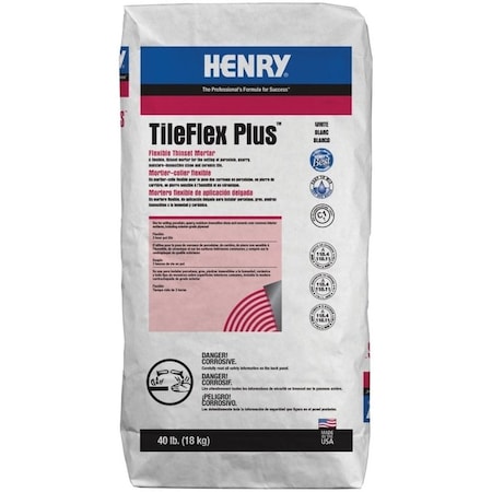 Henry HENRY 527 TileFlex Plus Series 13081 Flexible Thin-Set Mortar, Powder, White, 40 lb Bag 13081