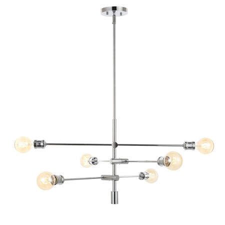 Jonathan Y Ikon 36" 6-Light Modern Vintage Iron Arm-Adjustable LED Pendant, Chrome JYL7598A