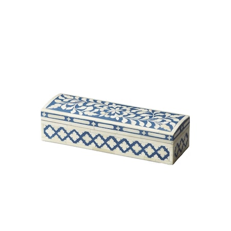 Homeroots 12" Blue And White Bone Inlay Box With Lid 389456