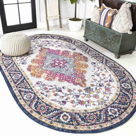 Jonathan Y Bohemian FLAIR Boho Vintage Medallion Blue/Multi 3 ft. x 5 ft. Oval Area Rug BMF106A-3OV