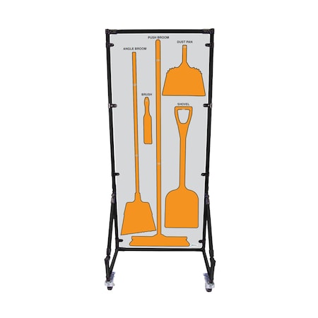 5S Supplies Housekeeping Shadow Board Broom Station V17, Gray / Orange, BO + Stand, No Text HSB-V17-GRAY/ORANGE-BO-STAND-NO TEXT