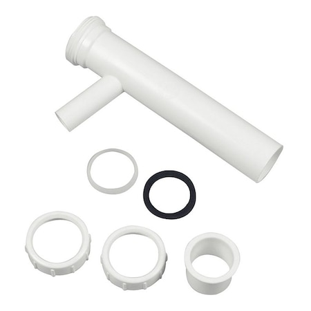 Danco Tailpiece, 1-1/2 in, 8 in L, Slip-Joint, 5/8 in O.D. Branch, Plastic, White 94057