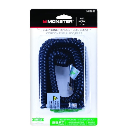 Monster Cable Just Hook It Up 25 ft. L Black Telephone Handset Coil Cord 140152-00
