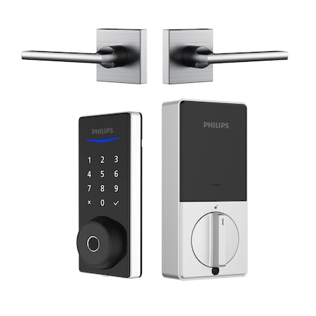 Philips Wi-Fi Smart Deadbolt Door Lock with Multiple Access Methods Including Fingerprint Reader with Lever BUN1040HWZLSN