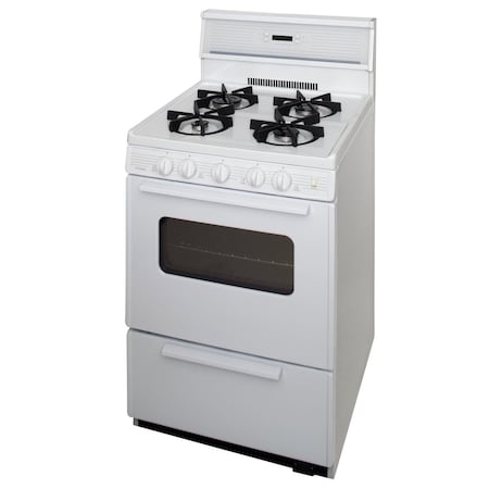 Premier Gas Range, Electronic Spark, 4 Open Burners, 24 inW x 46 inH x 26 inD, 2.42 cu. ft. Oven, White 805741