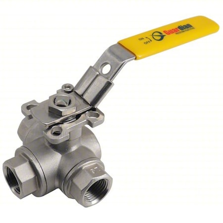 Zoro Select Manual 3-Way Ball Valve, 1", 316 SS 06Q051N04010