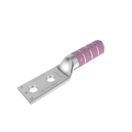 Burndy Compression Terminal, 1/0 AWG Cu, 2-Hole, 3/8 in Stud, 1 in Spacing, Long Barrel YA252TC38