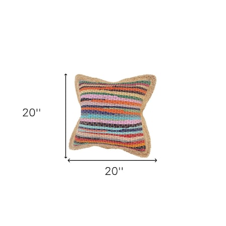 Homeroots Set of Two 20" Blue Red And Natural Striped Cotton And Jute Throw Pillows, 2PK 588355