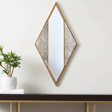 Homeroots 38" Brass And Silver Mixed Metal Diamond Accent Mirror 574031