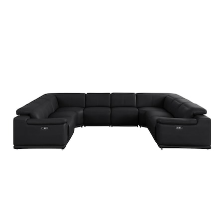 Homeroots Black Leather Modular U Shaped Eight Piece Corner Sectional 643955