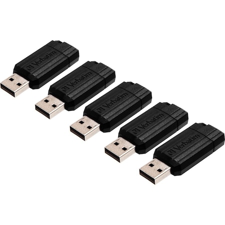 Verbatim Verbatim PinStripe USB Flash Drives - 8 GB - USB 2.0 - Black - 5 / Bundle 49062BD