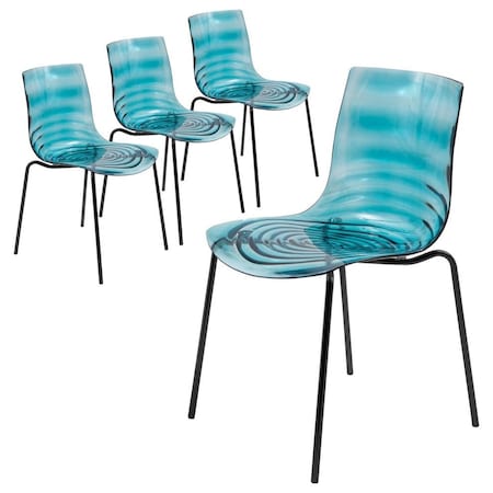 Leisuremod Astor Plastic Dining Chair with Black Steel Base in Transparent Red, 4PK ACBL-20TR4