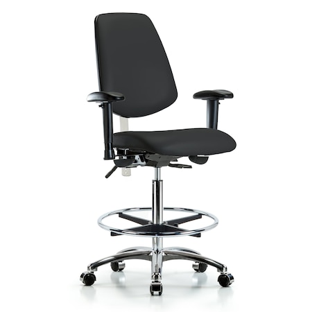 Blue Ridge Ergonomics Clean Room Chair Vin Hi Ben Chair, Med, Bk, Blk, CL100, Adjustable Arms, 26" to 35-1/2" Height, Vinyl BR-NCR-VHBCH-MB-CR-T1-A1-CF-CC-8540