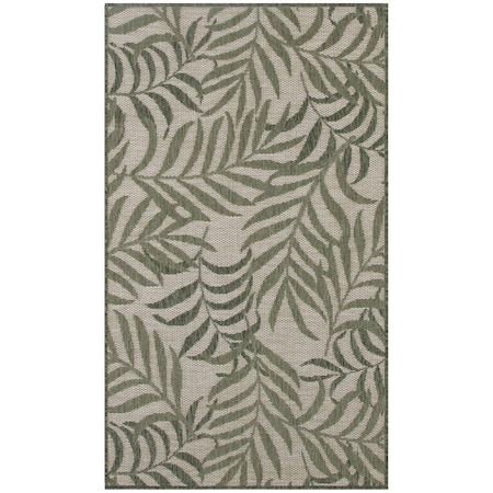 Homeroots 3' X 5' Ivory And Green Palm Leaf Indoor Outdoor Area Rug 554776