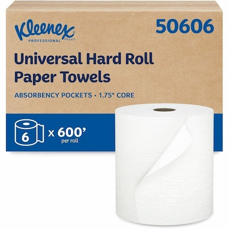 Kleenex Hard Roll Paper Towels with Premium Absorbency Pockets, 1.75" Core, White, (600'/Roll), 6PK 50606