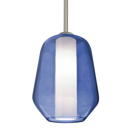 Besa Lighting Link Stem Pendant, Blue/Opal, Satin Nickel Finish, 1x60W Incandescent 1TT-LINKBL-SN