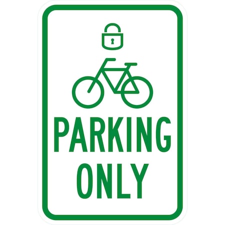 Lyle Parking Only (with Cycle and Lock Symbol), 12x18, Engineer Grade, White G-3796-EG_12x18