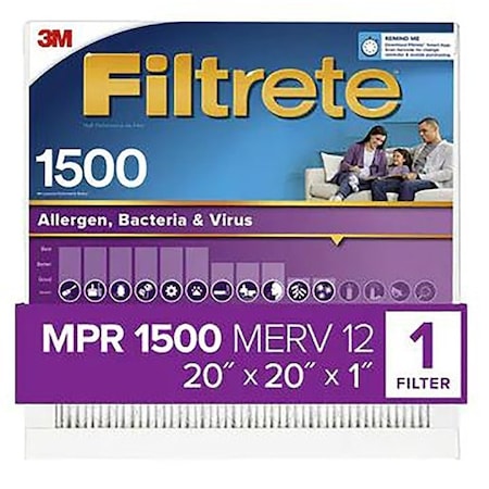 Filtrete Air Filter, 20 in L, 20 in W, 12 MERV, 1500 MPR, For: Air Conditioner, Furnace and HVAC System 2002-4