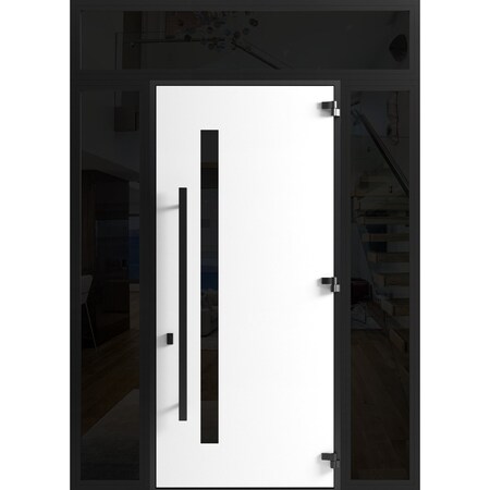 Vdomdoors Front Exterior Prehung Steel Door Ronex0144 Grey 96 2 Sidelight and Transom Window Sidelite Entry RONEX0144EXD-GRE-W12+36+12xH96+16-LH-I