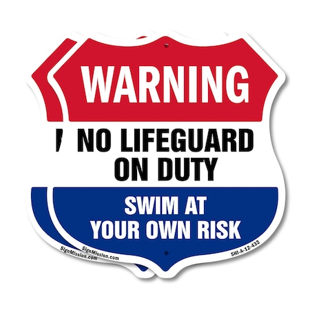Signmission Pool Warning Shield Sign No Lifeguard On, 12 inch X 12 inch, Plastic Sign, 2PK SHI-P-2PACK-12-432