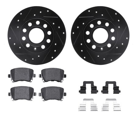 Dynamic Friction Co DFC Rotors-Drilled & Slotted-Black w/ EURO 5000 Ceramic Brake Pads Incl Hdw 8612-74031