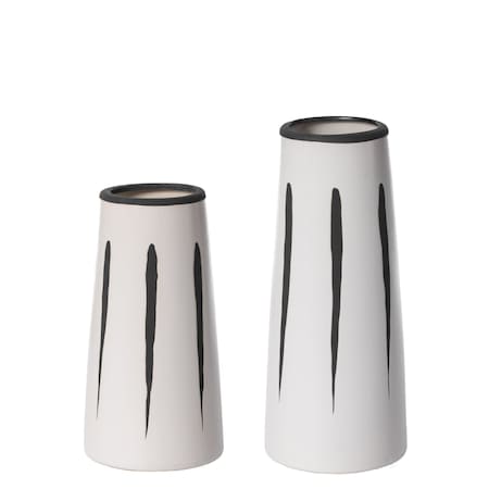 Uniquewise Set of 7in & 9.5in High Ceramic Modern Painted Brushstrokes Tapered Flower Table Vase, Black/White QI004060.2