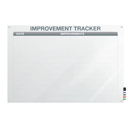Ghent 3'H x 4'W Improvement Tracker Graphics Glassboard with Stand-Offs, Square Corners, Non Magnetic GRPHMYSN02V-34