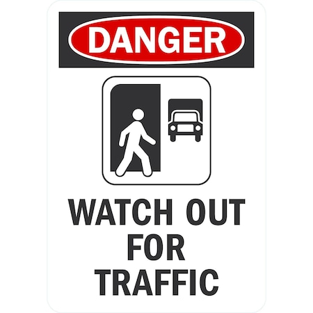Lyle Danger Watch Out For Traffic (W/ Graphic), 7x10, Non-Reflective, White G-17366-PL_7x10
