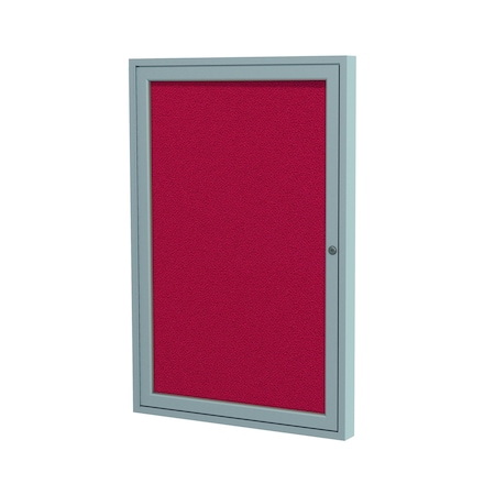 Ghent 1 Door Enclosed Fabric Bulletin Board, Satin Aluminum Frame, 24''H x 18''W, Red PA12418F-98