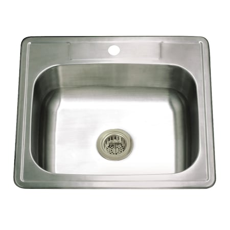 Kingston Brass 25-Inch Stainless Steel Self-Rimming Single Bowl Drop-In Kitchen Sink, 1-Hole with Strainer KGKTS2522818