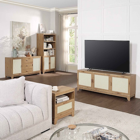 Manhattan Comfort Sheridan Modern Cane 4-Piece Set: Bookcase, TV Stand, Sideboard, Nightstand in Nature 4-3456GLF-NA