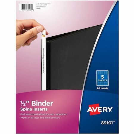 Avery Dennison Avery, Binder Spine Inserts, 1/2in Spine Width, 5PK 89101