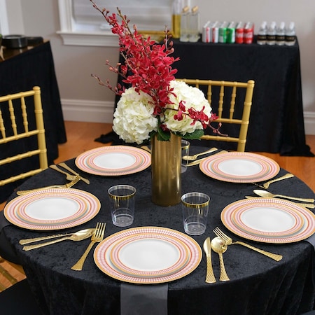 Smarty Had A Party White w/Red and Gold Chord Rim Plastic Dinnerware Set (120 Dinner Plates + 120 Salad Plates), 240PK 620BGVP-CASE
