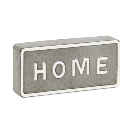 Homeroots 4" Gray And White Metal Home Hand Painted Tabletop Sign 635388