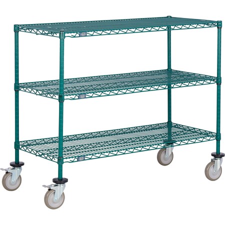 Global Industrial Nexel 3 Shelf Truck, Poly-Green, 30"W x 14"D x 60"H, Polyurethane Swivel Casters, 2 Brakes B3157413