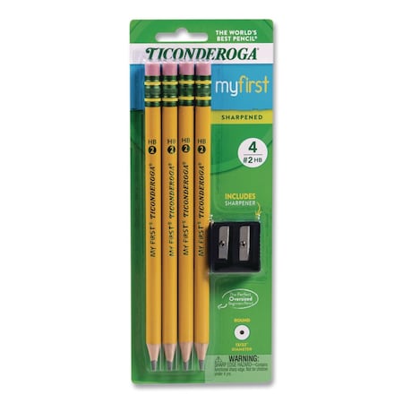 Dixon Ticonderoga Ticonderoga My First Wooden Pencil, HB (#2), Black Lead, Yellow Barrel, 4PK X33309X