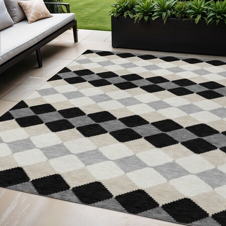 Homeroots 5' X 8' Black Ivory And Beige Geometric Washable Indoor Outdoor Area Rug 597873