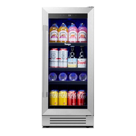 Homeroots 34in X 15in Silver and Black Stainless Steel Single Compartment Can Beverage Refrigerator 720636