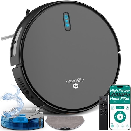 Serenelife Automatic Robot Vacuum Cleaner and Mop Combo, Pro Edition with Upgraded Battery, Extreme Suction PUCRVACX200BK