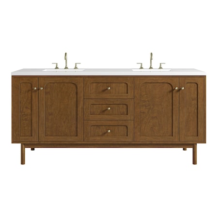 James Martin Vanities Laurent 72" Double Vanity, Honey Oak w/ 3 CM White Zeus Silestone Top 545-V72-HNO-3WZ