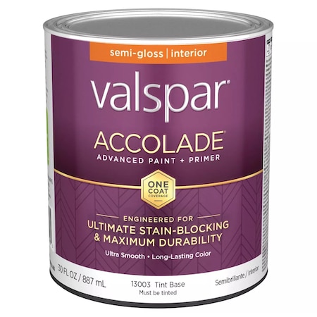 Valspar Accolade Super Premium 100% Acrylic Paint & Primer Semi-Gloss Interior Wall Paint Tint Base 1 Qt. 028.0013003.005