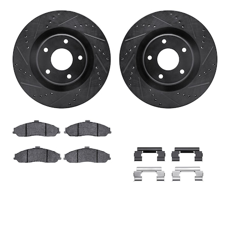 Dynamic Friction Co DFC Rotors-Drilled & Slotted-Black w/ EURO 5000 Ceramic Brake Pads Incl Hdw 8612-46008