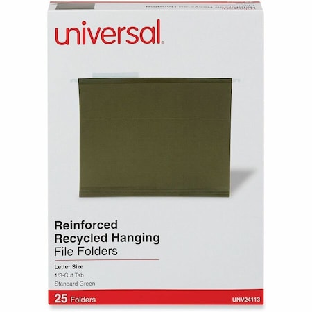 Universal Universal Reinforced Recycled Hanging Folder, 1/3 Cut, Letter, Standard Green, 25/Box UNV24113***