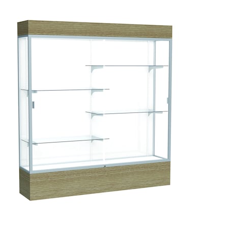 Ghent 80''H x 72''W x 16''D Reliant Driftwood Oak Display Case w/ White Back & Satin Frame 2176WB-SN-DK