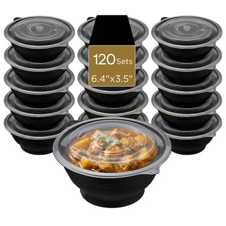 Eco Harmony Products Microwaveable Round Bowl, Vented Clear Lid, Black, 24oz, 120PK 804519