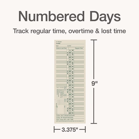 Adams Business Forms Time Cards for Acroprint, Amano and Lathem Time Clocks, Two Sides, Bi-Weekly, 3.38in x 9in, 200PK 9675-200