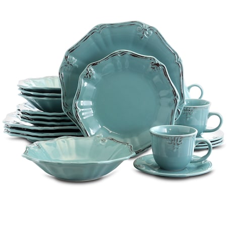 Elama Fleur De Lys 20-Piece Dinnerware Set in Turquoise ELM-FLEURDELYS-TURQUOISE