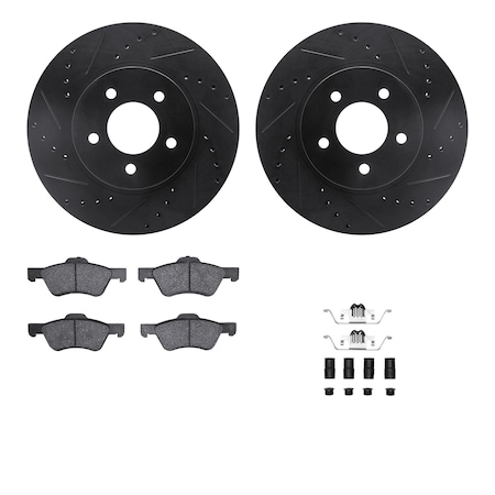 Dynamic Friction Co DFC Brake Rotor - Dimpled & Slotted - Black w/5000 Brake Pads & HW Kit 8512-54169